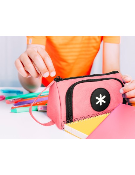 Bolso escolar portatodo antartik con bolsillo delantero desplegable color coral 110x85x200 mm