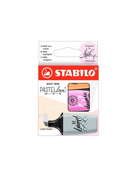 Rotulador stabilo boss mini pastel love estuche de 3 unidades fucsia helado/naranja palido/gris