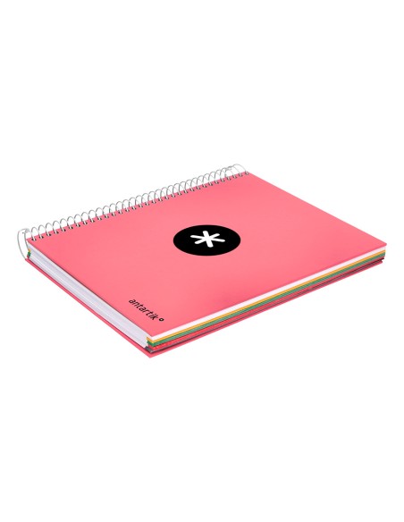 Cuaderno espiral a5 micro antartik tapa forrada120h 90 gr liso 5 bandas 6 taladros color coral