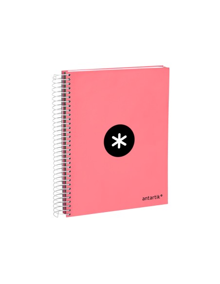 Cuaderno espiral a5 micro antartik tapa forrada120h 90 gr liso 5 bandas 6 taladros color coral