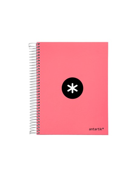 Cuaderno espiral a5 micro antartik tapa forrada120h 90 gr liso 5 bandas 6 taladros color coral