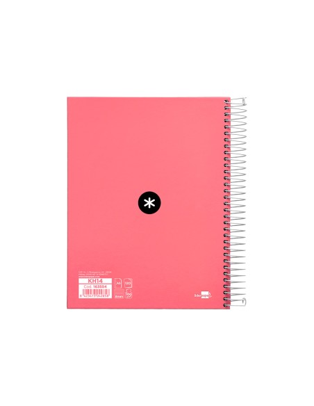 Cuaderno espiral a5 micro antartik tapa forrada120h 100 gr horizontal 5 banda6 taladros color coral