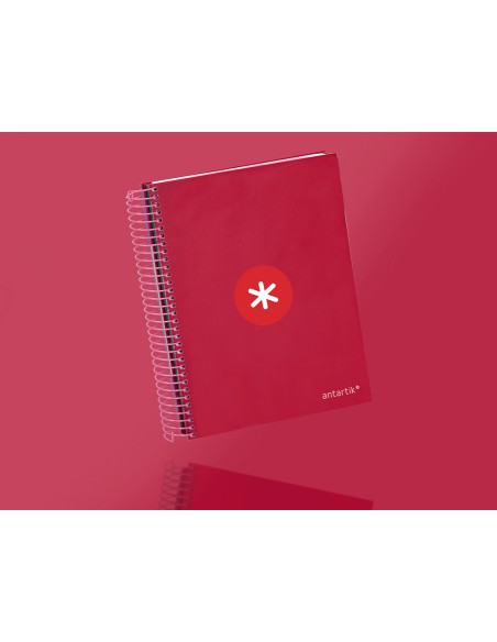 Cuaderno espiral a5 micro antartik tapa forrada120h 90 gr cuadro 5mm 5 bandas6 taladros color frambuesa