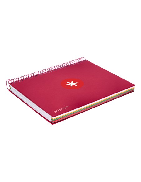 Cuaderno espiral a5 micro antartik tapa forrada120h 90 gr cuadro 5mm 5 bandas6 taladros color frambuesa