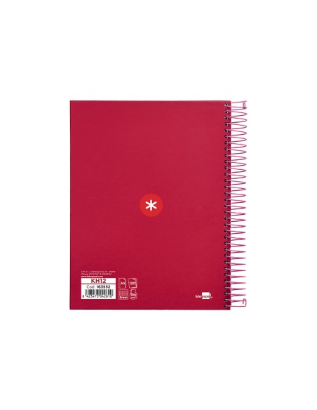 Cuaderno espiral a5 micro antartik tapa forrada120h 90 gr cuadro 5mm 5 bandas6 taladros color frambuesa