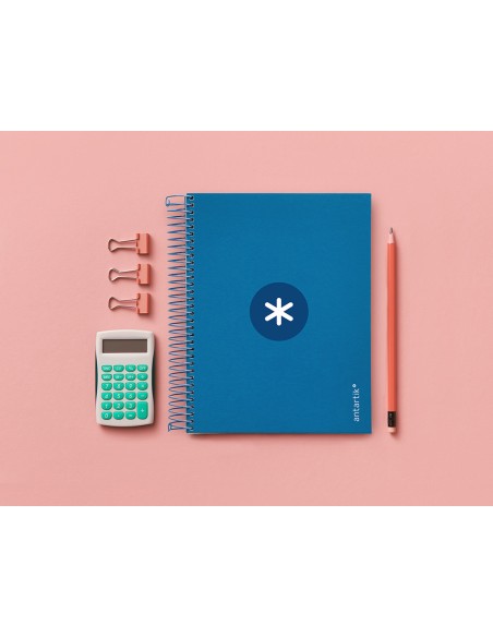 Cuaderno espiral a5 micro antartik tapa forrada120h 90 gr cuadro 5mm 5 bandas6 taladros color azul oscuro