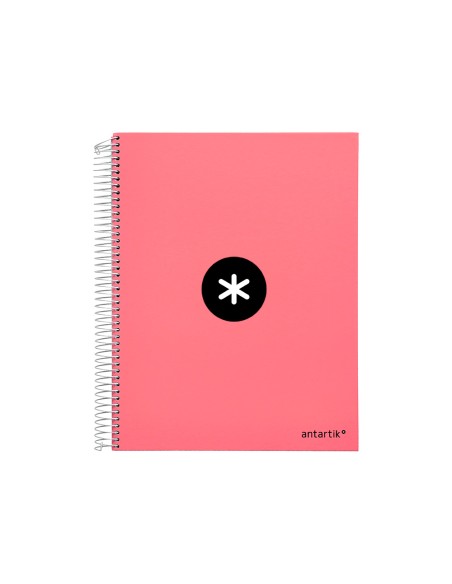 Cuaderno espiral a4 micro antartik tapa forrada 120h 90 gr liso 5 bandas 4 taladros color coral
