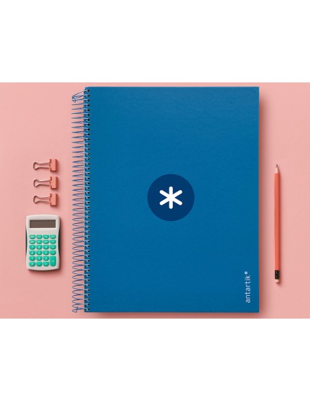 Cuaderno espiral a4 micro antartik tapa forrada 120h 90 gr cuadro 5mm 5 bandas 4 taladros color azul marino
