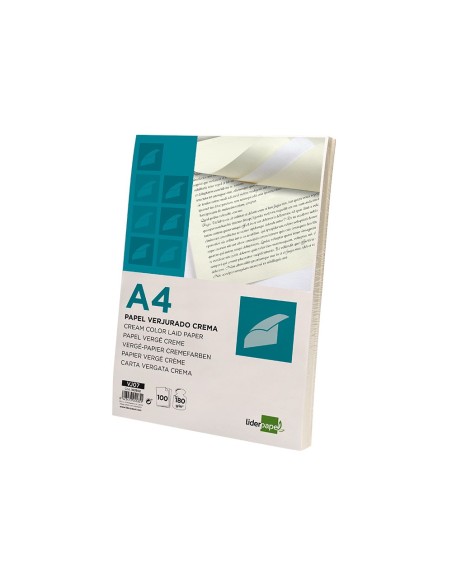 Papel verjurado liderpapel a4 180g/m2 crema...