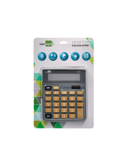 Calculadora liderpapel sobremesa xf18 8 digitos solar y pilas color gris 127x105x24 mm