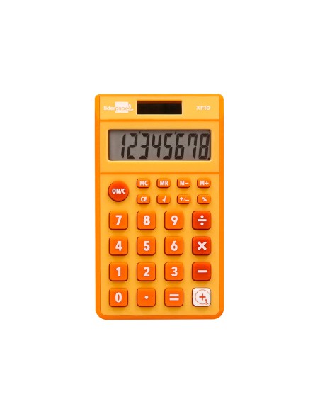 Calculadora liderpapel bolsillo xf10 8 digitos solar y pilas color naranja 115x65x8 mm