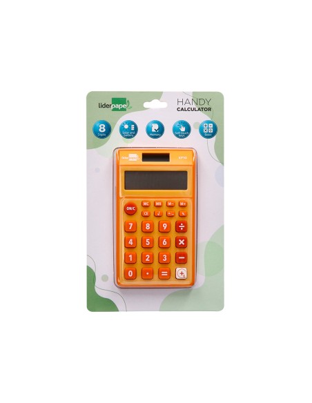 Calculadora liderpapel bolsillo xf10 8 digitos solar y pilas color naranja 115x65x8 mm