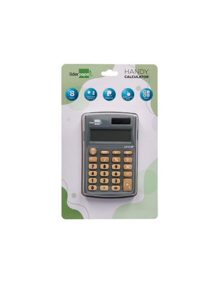 Calculadora liderpapel bolsillo xf07 8 digitos solar y pilas color gris 98x62x8 mm