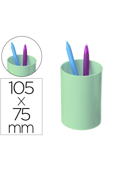 Cubilete portalapices archivo 2000 verde pastel opaco plastico 100% reciclado diametro 75 mm alto 105 mm