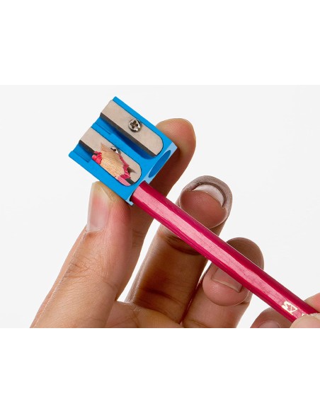 Sacapuntas liderpapel metalico cuña 2 usos color azul