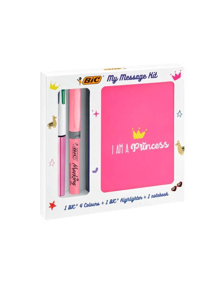 Set escritura bic 1 cuatro colores shine + 1 fluorescente grip pastel + 1 notebook