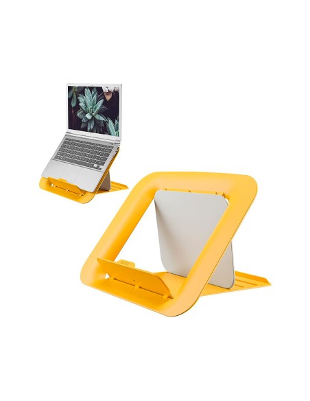 Soporte para portatil leitz ergo cosy ajustable 4 alturas color amarillo 310x50x247 mm