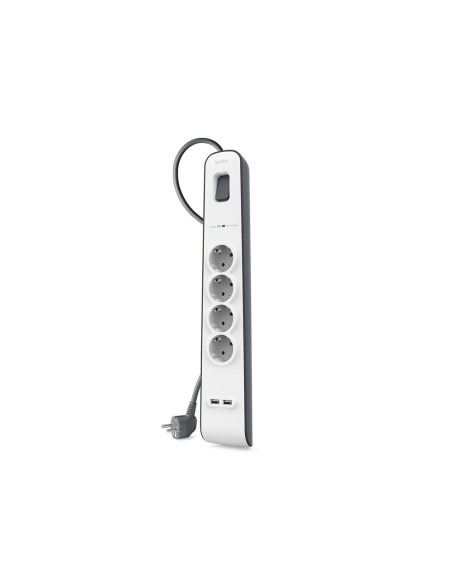 Regleta belkin bsv401vf2m proteccion sobretension 4 tomas + 2 puertos usb boton apagado y encendido color