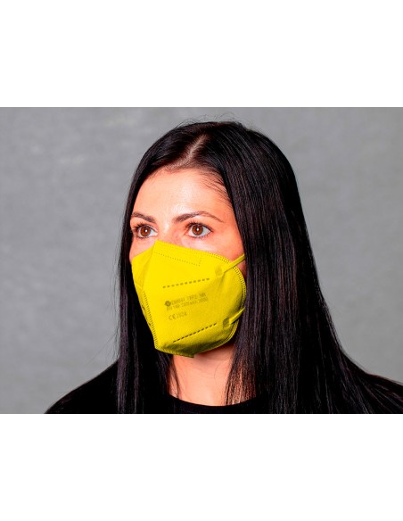 Mascarilla facial ffp2 autofiltrante certificado ce con ajuste nasal embolsada individualmente color amarillo