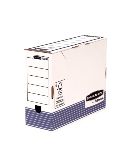 Caja archivo definitivo fellowes a4 carton reciclado 100% lomo 100 mm montaje automatico color azul