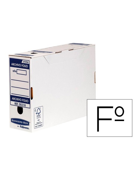 Caja archivo definitivo fellowes folio carton reciclado 100% lomo 100 mm montaje automatico color azul
