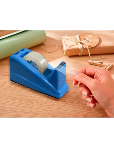 Portarrollo sobremesa q-connect plastico para cinta de 33 mt color azul 135x58x60 mm