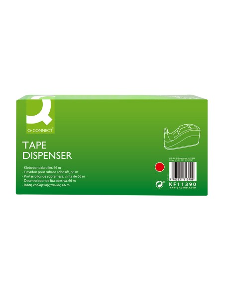 Portarrollo sobremesa q-connect plastico para cintas de 66 mt color rojo 220x100x70 mm