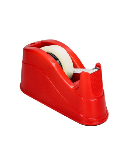 Portarrollo sobremesa q-connect plastico para cintas de 66 mt color rojo 220x100x70 mm