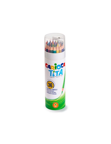 Lapices de colores carioca tita mina 3 mm tubo metal 36 colores surtidos + sacapuntas