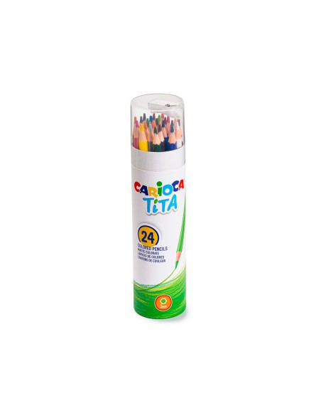 Lapices de colores carioca tita mina 3 mm tubo metal 24 colores surtidos + sacapuntas