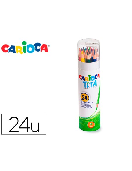 Lapices de colores carioca tita mina 3 mm tubo metal 24 colores surtidos + sacapuntas