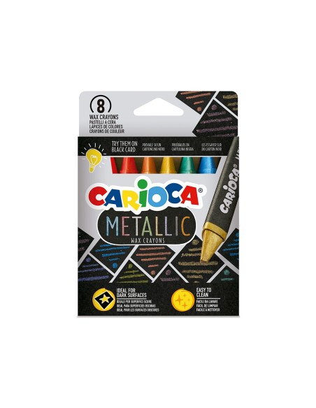Lapices cera carioca metallic triangular caja de 8 unidades colores surtidos