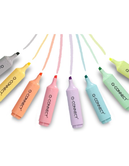 Rotulador q-connect fluorescente pastel punta biselada estuche de sobremesa 8 colores surtidos
