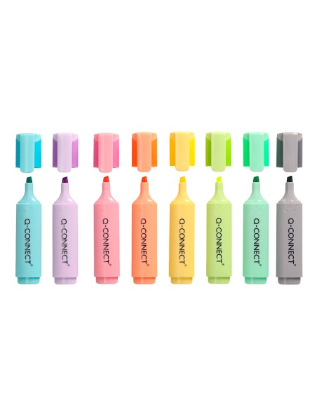 Rotulador q-connect fluorescente pastel punta biselada estuche de sobremesa 8 colores surtidos