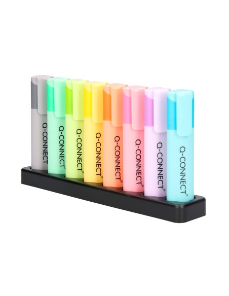 Rotulador q-connect fluorescente pastel punta biselada estuche de sobremesa 8 colores surtidos
