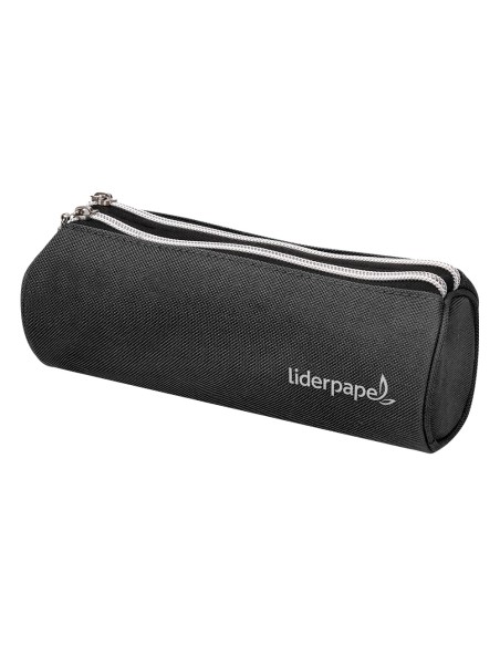 Bolso escolar liderpapel portatodo cilindrico con 2 cremalleras negro 205x75x75 mm