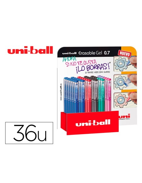 Rotulador uni-ball roller uf-222 tinta gel borrable 0,7 mm expositor de 36 unidades colores surtidos