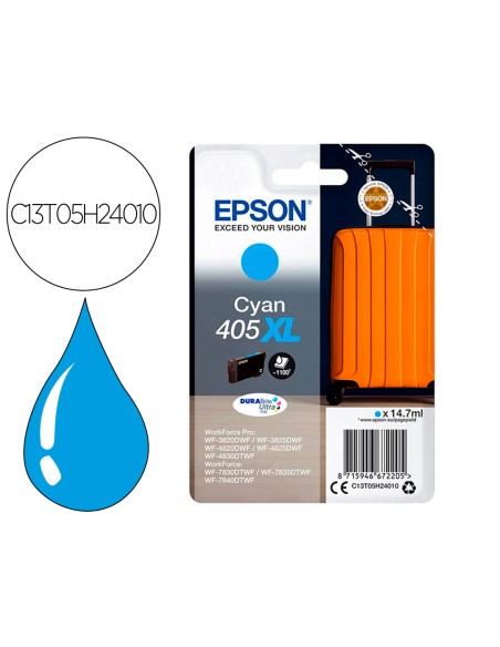 Ink-jet epson 405 xl wf-3820dwf / wf-4820dwf / wf-7830dtwf / wf-7840dtwf alta capacidad cian