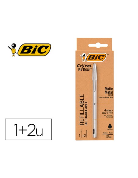 Boligrafo bic cristal renew tinta negra pack de 1 unidad + 2 recambios