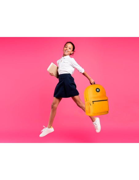 Cartera antartik mochila con asa y bolsillo frontal concremallera color mostaza 320x140x430 mm