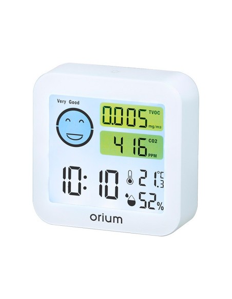 Medidor de aire orium quaelis 20 medidor de co2 y cov superficie 30 m2 pantalla lcd color blanco 8x2,5 x 8 cms