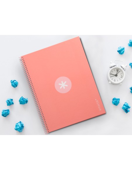 Cuaderno espiral a4 micro antartik tapa forrada 80h 90 gr cuadro 5mm 1 banda 4 taladros rosa claro