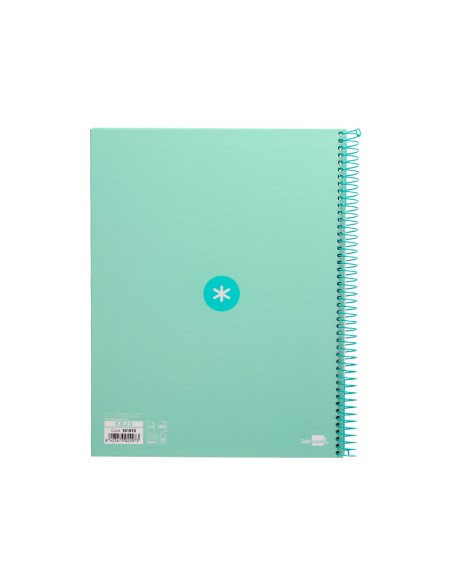 Cuaderno espiral a4 micro antartik tapa forrada 80h 90 gr cuadro 5mm 1 banda 4 taladros menta