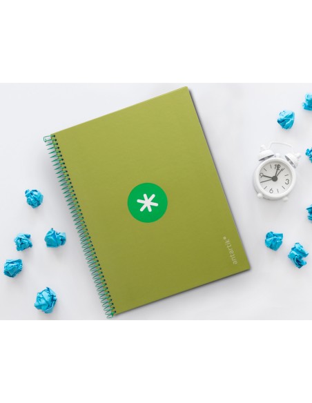 Cuaderno espiral a4 micro antartik tapa forrada 80h 90 gr cuadro 5mm 1 banda 4 taladros verde