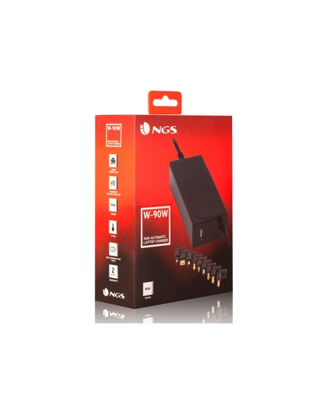 Adaptador de corriente ngs automatic 90w con 9 adaptadores y salida usb 2a